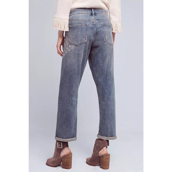 Pilcro Anthropologie Hyphen Mid-Rise Boyfriend Jeans Patchwork Denim 26 - Picture 2 of 9
